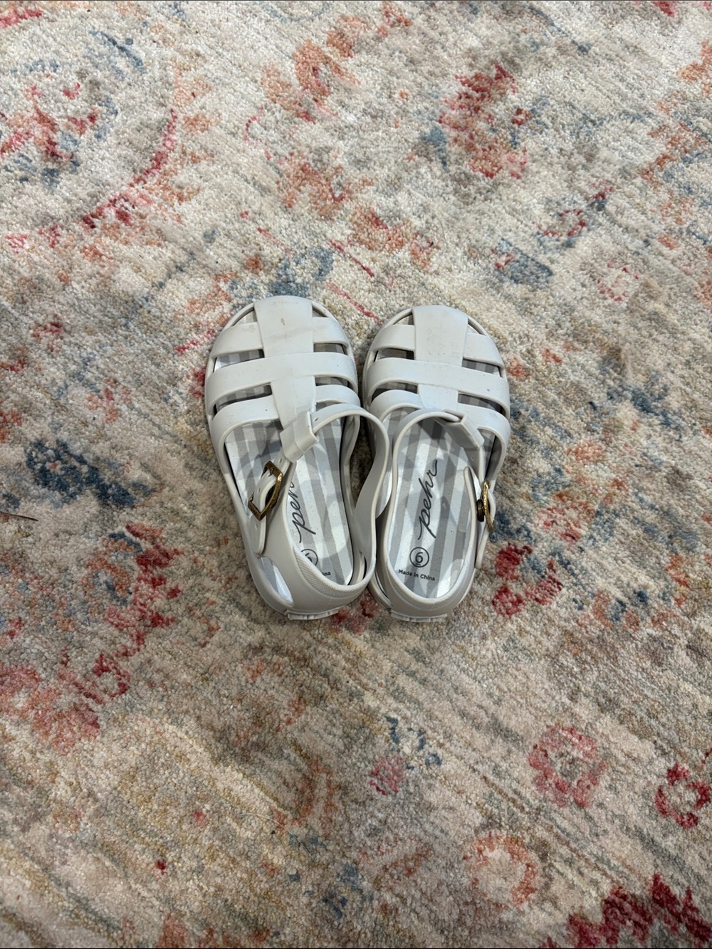 White Kids' T-Strap Fisherman Sandals with Buckle